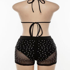 Mesh See-Through Diamond Lingerie Set