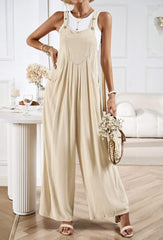 LINETTE WIDE LEG LINEN OVERALLS - TAUPE