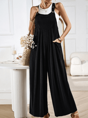 LINETTE WIDE LEG LINEN OVERALLS - BLACK