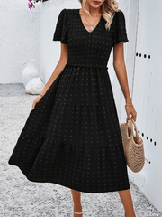 Leonie Spotted Tiered Midi Dress - Black