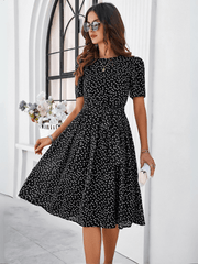 Margaret Polka Dot Midi Dress - Black