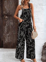 Funky Female Printed Wide Leg Jumpsuit - Black