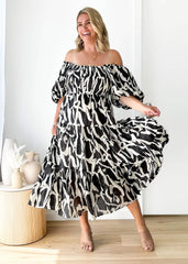 Chiara Floral Off The Shoulder Maxi Dress - Black