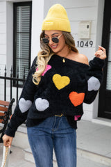 Hearty Valentine Knit Sweater - Black