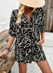Bonnie Printed Short Sleeve Matching Set - Black
