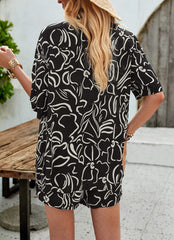 Bonnie Printed Short Sleeve Matching Set - Black