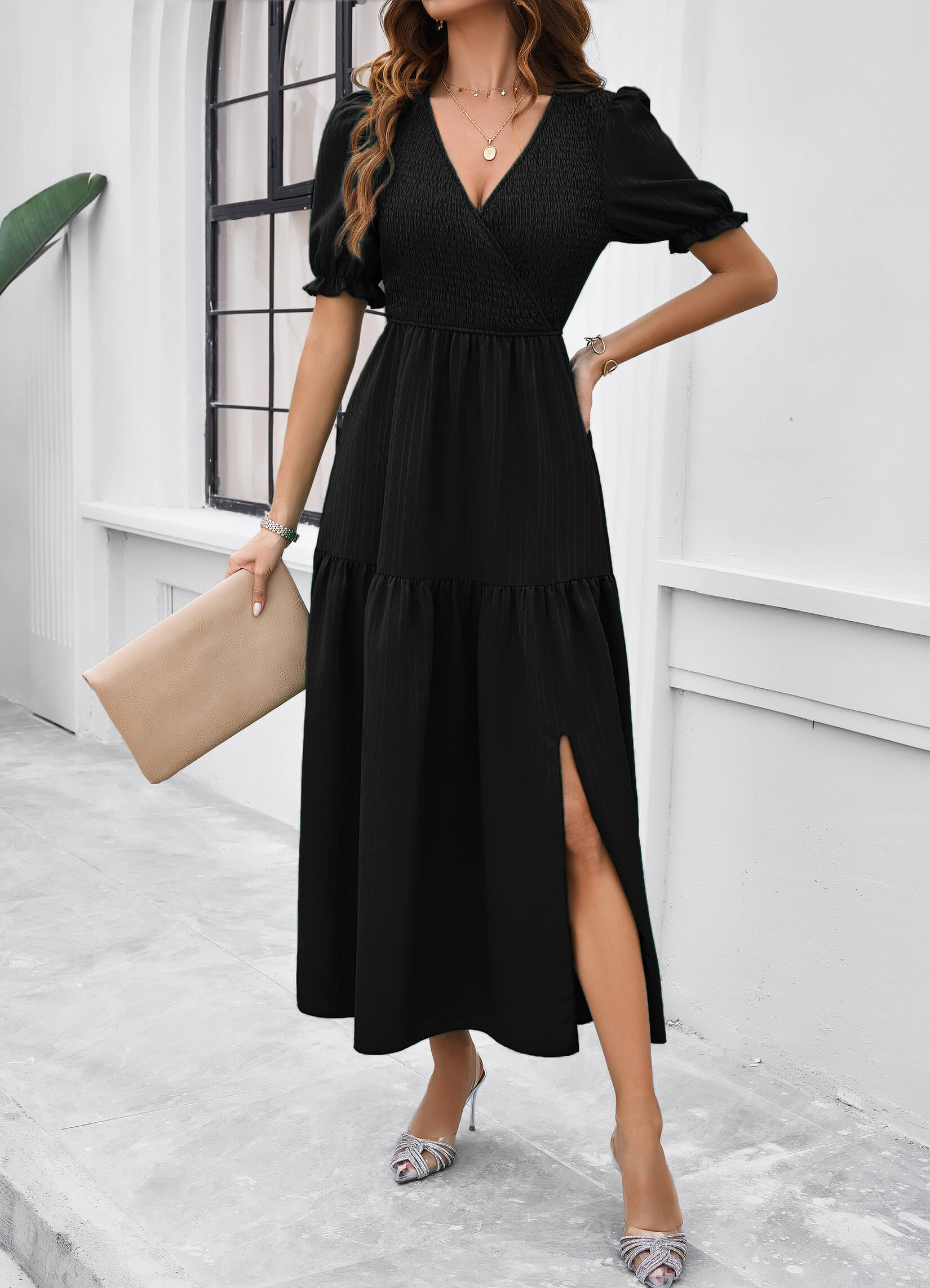 Meadow Smock Midi Dress - Black