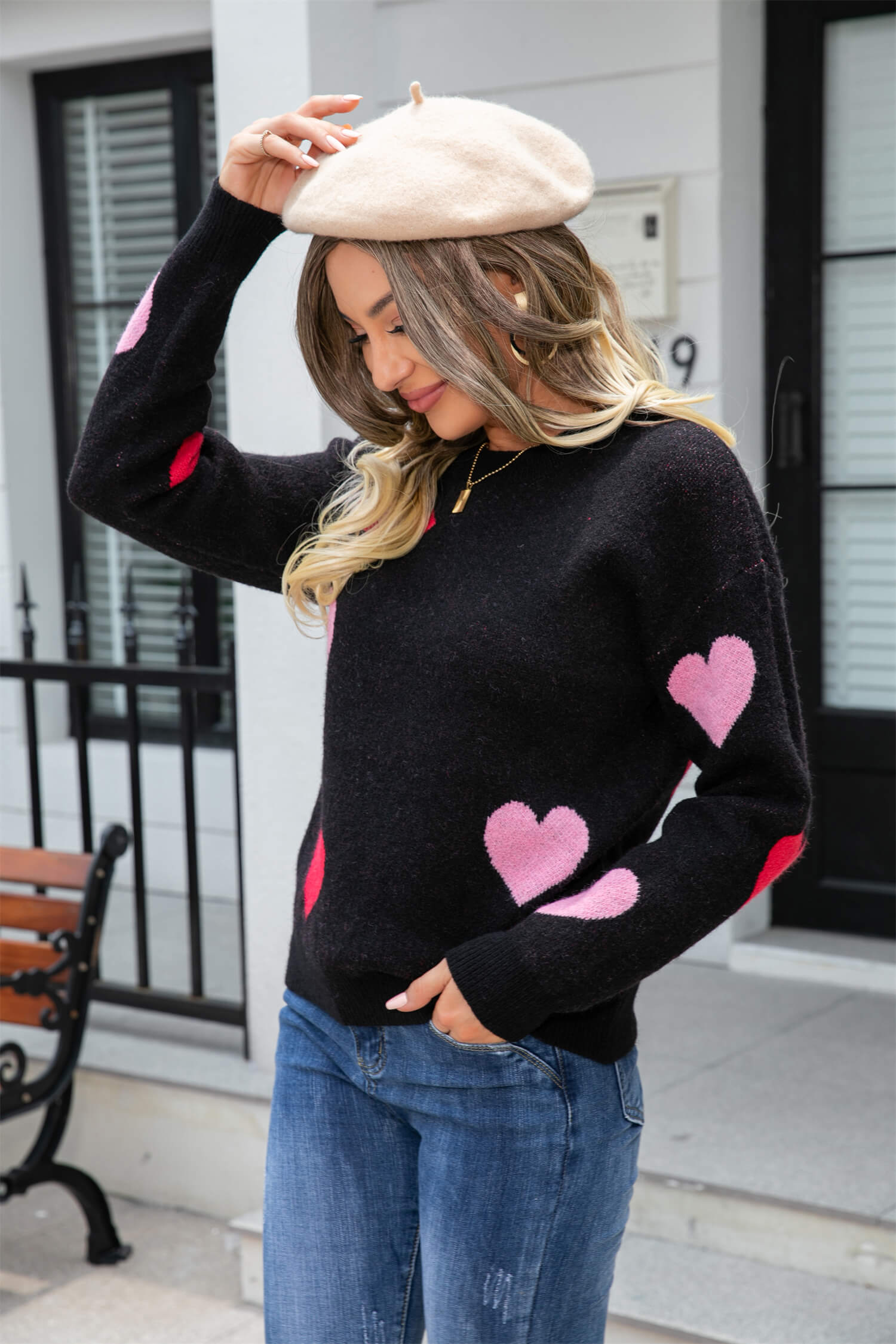 Poker Heart Knit Sweater - Black