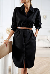 Halia Collared Button Down Midi Shirt Dress - Black