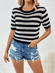 Joanna Striped Short Sleeve Top - Black