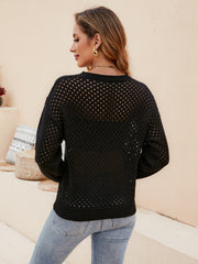 Izzy Crochet Knit Pullover Sweater - Black