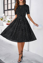 Margaret Polka Dot Midi Dress - Black