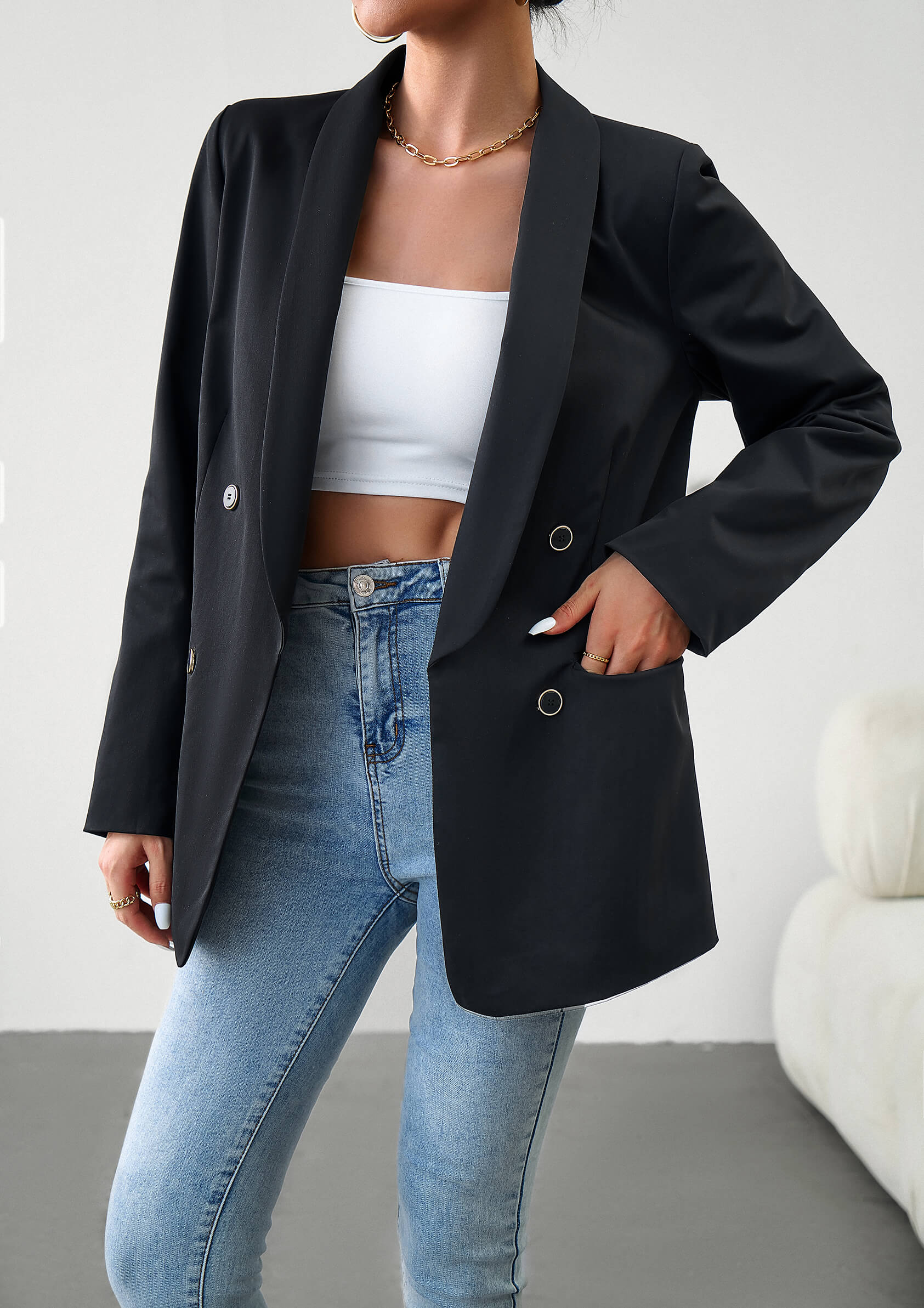 Uptown Girl Pocketed Blazer - Black