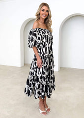 Chiara Floral Off The Shoulder Maxi Dress - Black