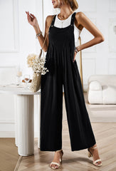 LINETTE WIDE LEG LINEN OVERALLS - BLACK