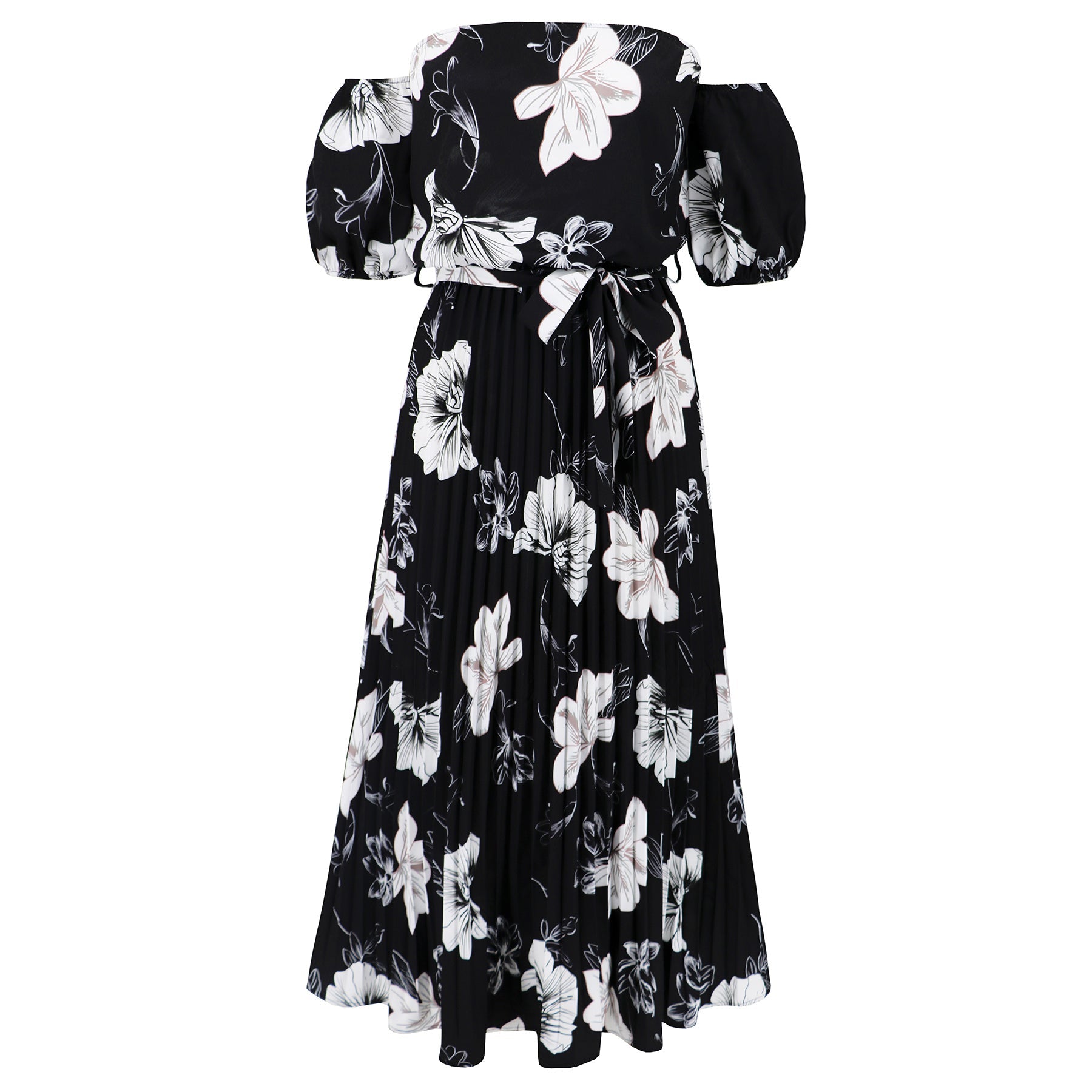 Rosalie Off The Shoulder Plisse Maxi Dress - Black