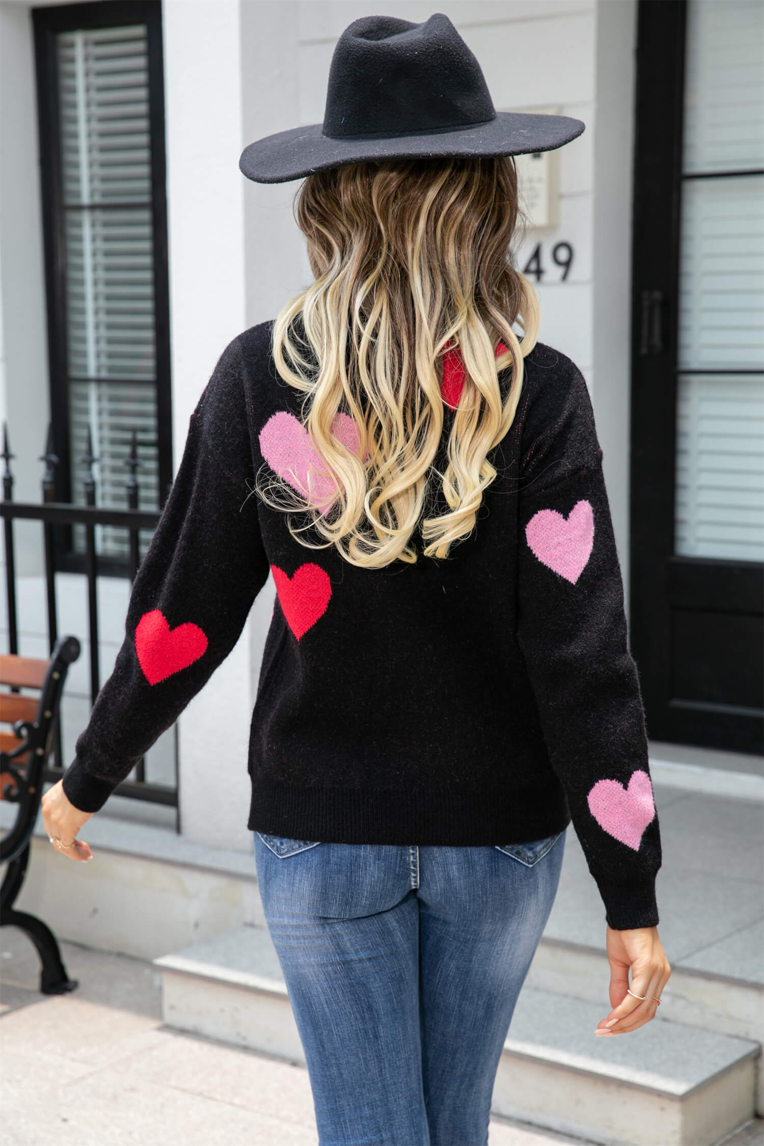 Poker Heart Knit Sweater - Black