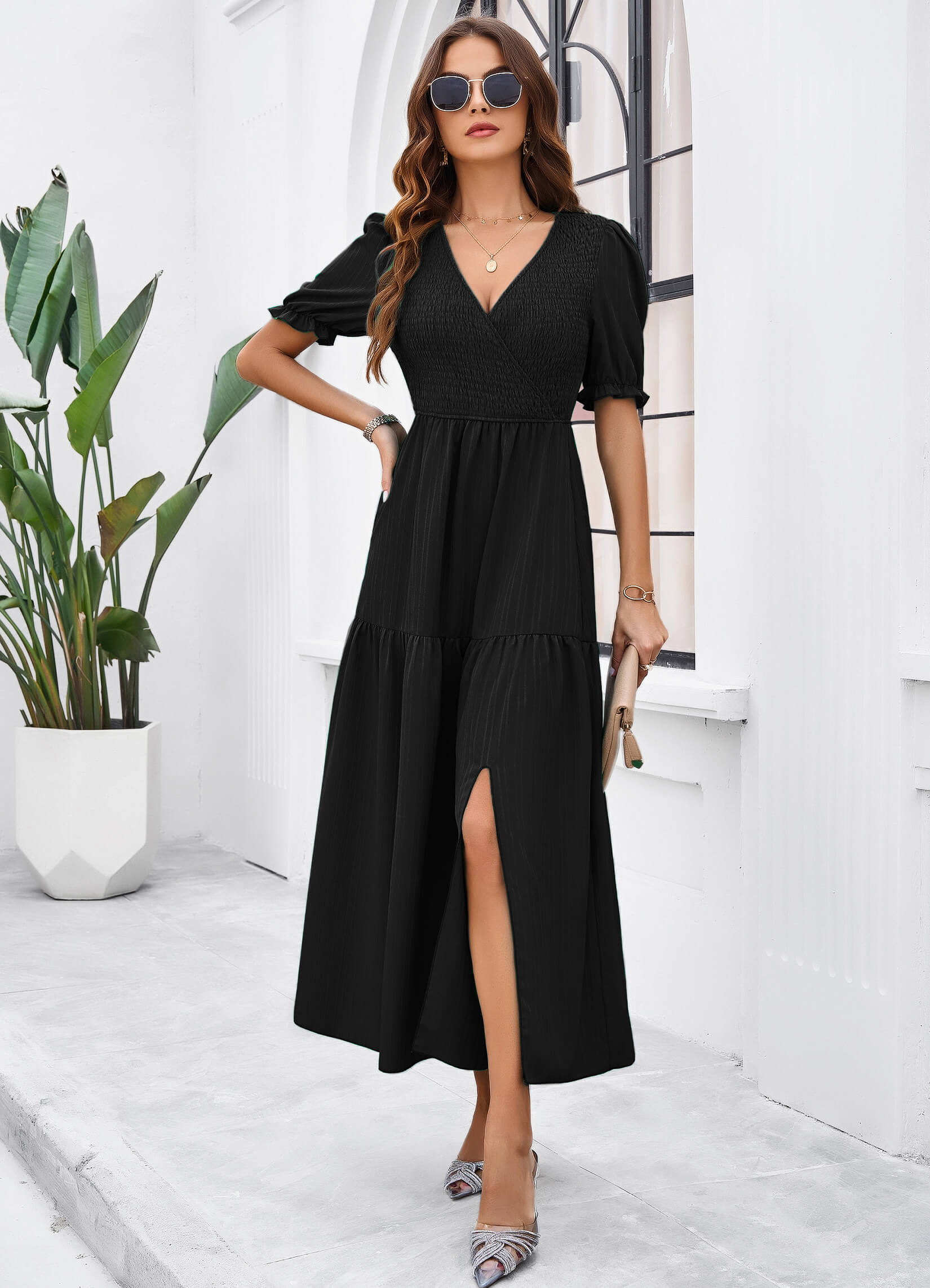 Meadow Smock Midi Dress - Black