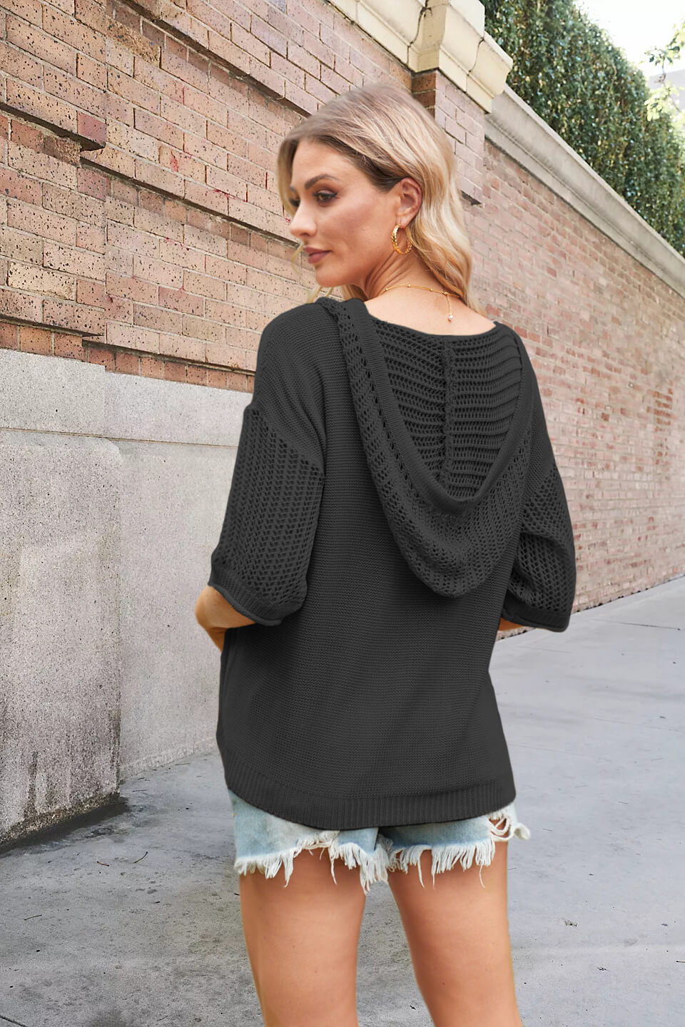 Farah Hoodie Knit Pullover- Black