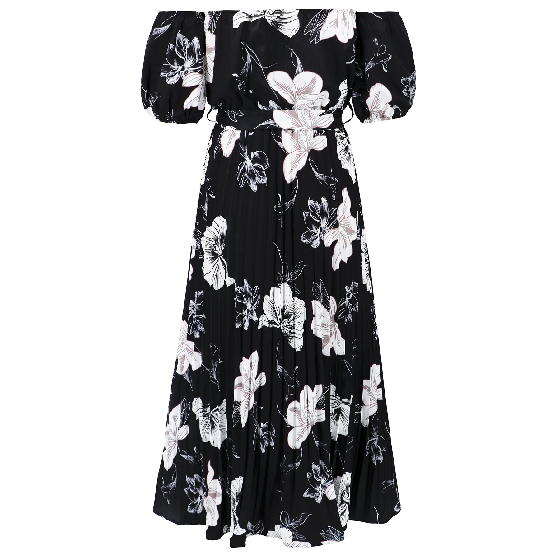 Rosalie Off The Shoulder Plisse Maxi Dress - Black