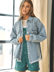 Super Pearl Girl Oversized Denim Shacket - Blue