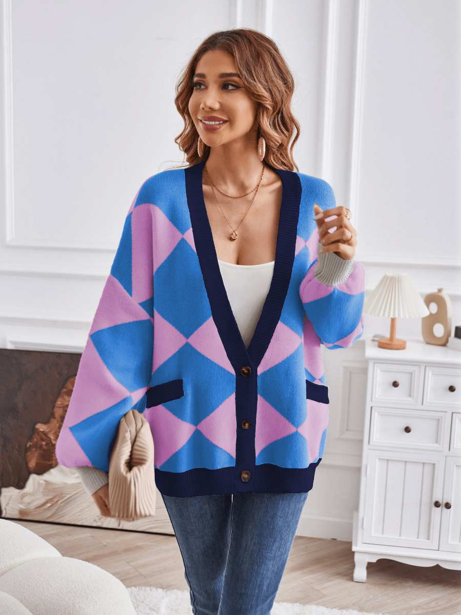 Boyfriend Pocketed Knit Cardigan - Blue