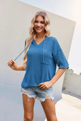 Farah Hoodie Knit Pullover- Blue