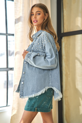 Super Pearl Girl Oversized Denim Shacket - Blue