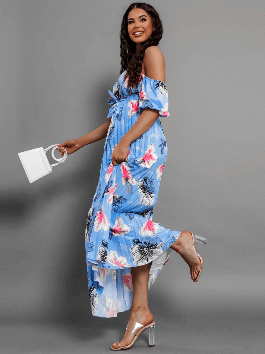 Rosalie Off The Shoulder Plisse Maxi Dress - Blue