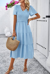 Leonie Spotted Tiered Midi Dress - Blue