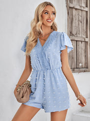 HOUSTON LACE NECK POP ROMPER - BLUE