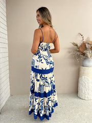 Mahana Printed Tiered Maxi Dress - Blue