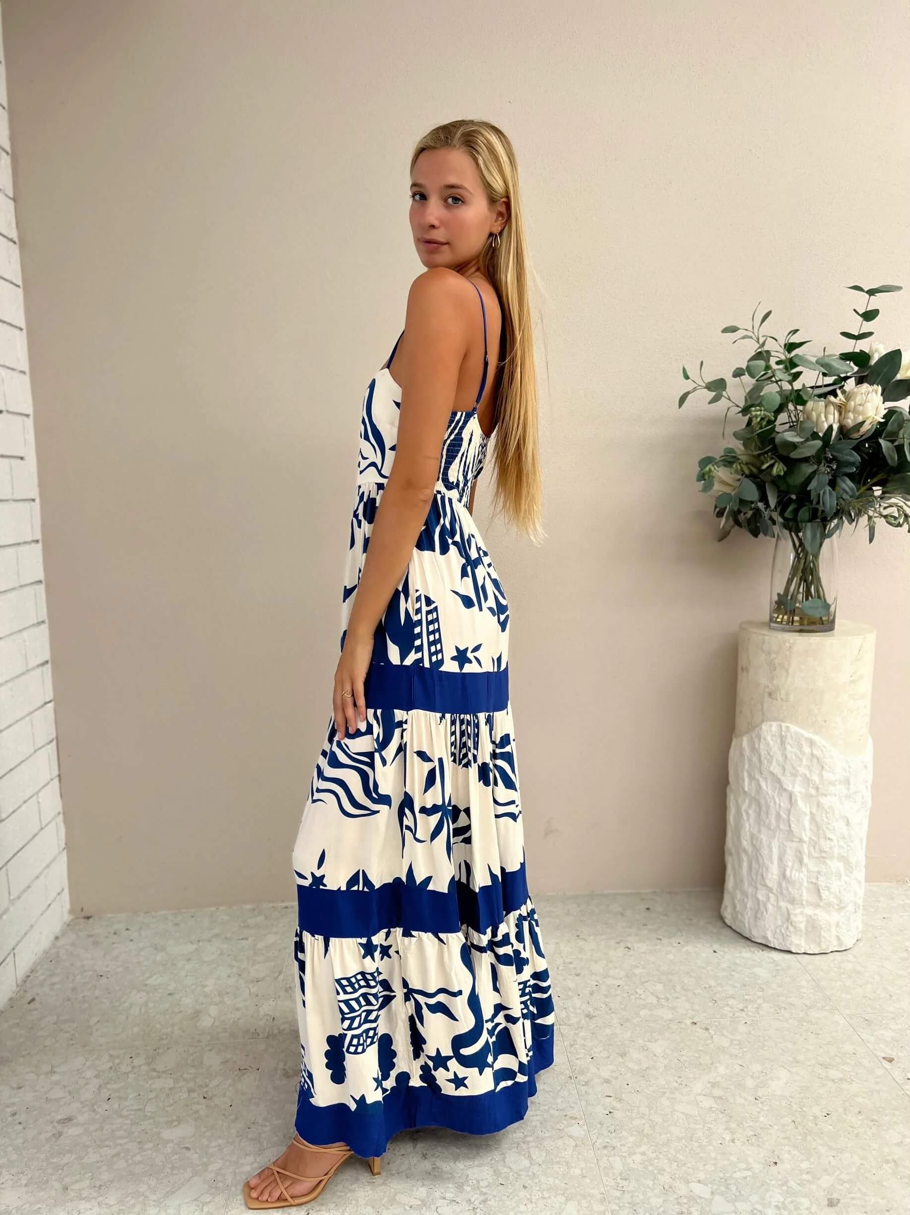 Mahana Printed Tiered Maxi Dress - Blue
