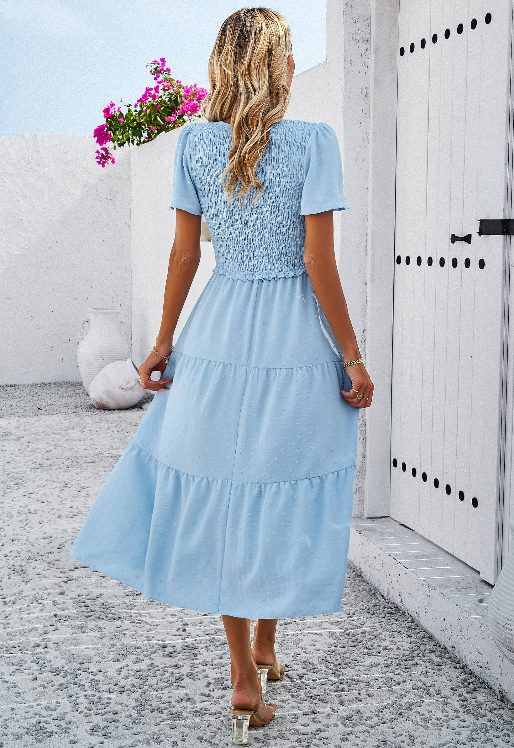 Leonie Spotted Tiered Midi Dress - Blue