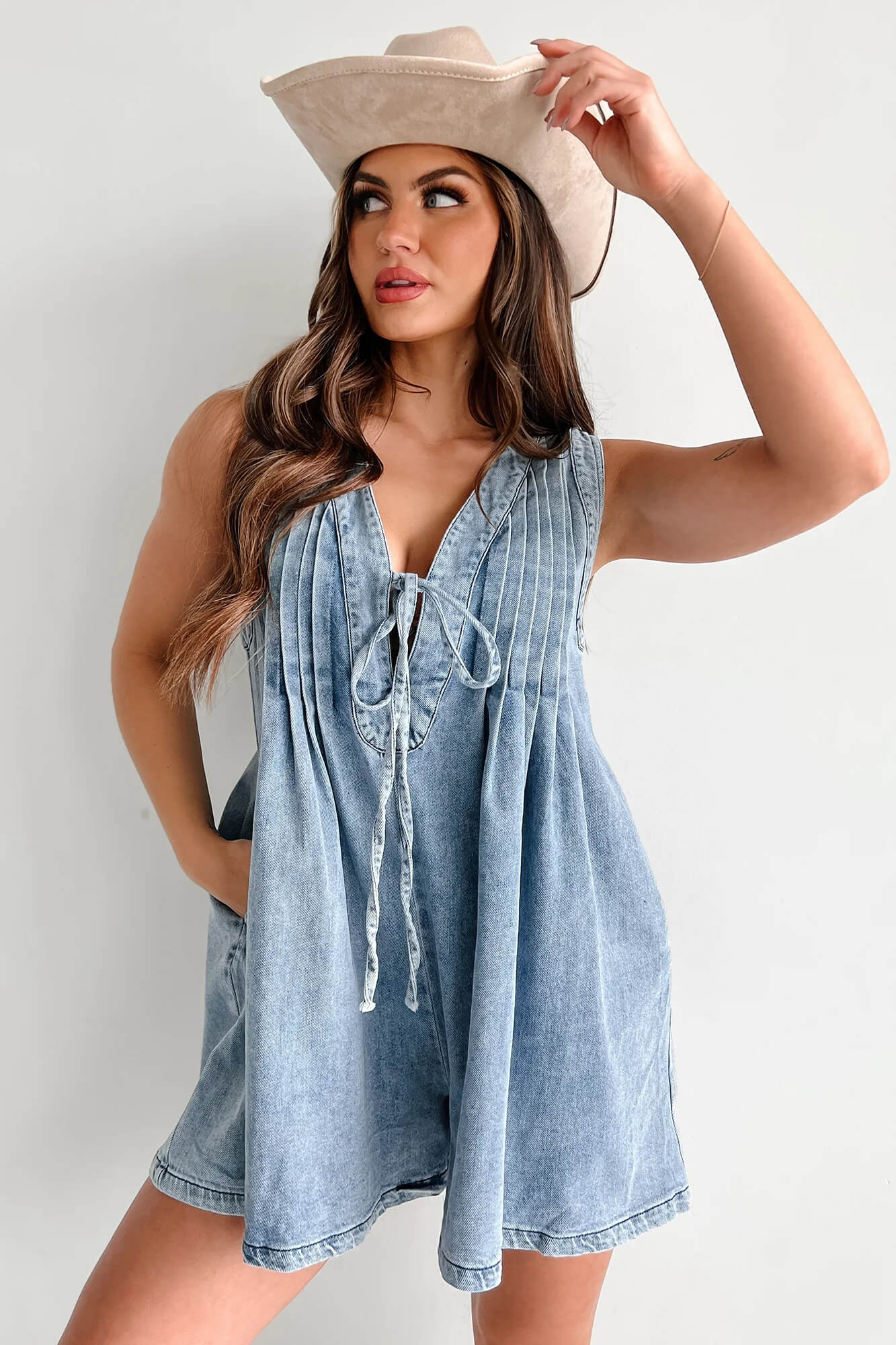 Texas Babydoll Denim Mini Dress - Blue