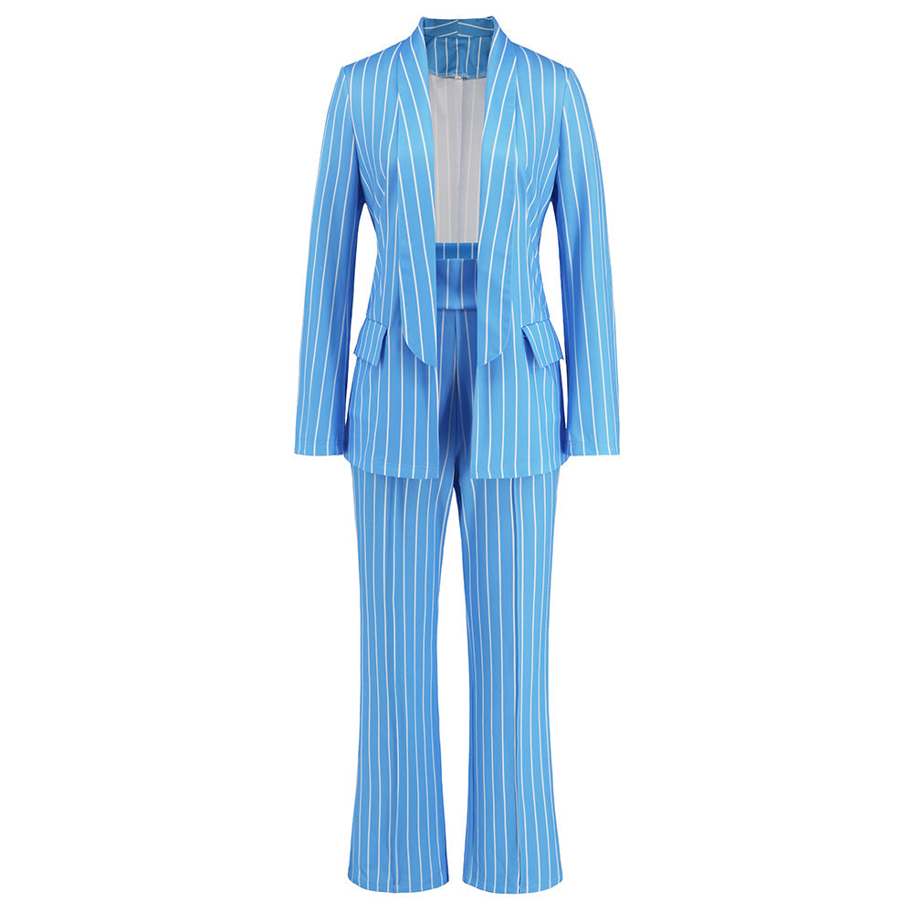 Hudson Pinstripe Blazer Matching Set - Blue
