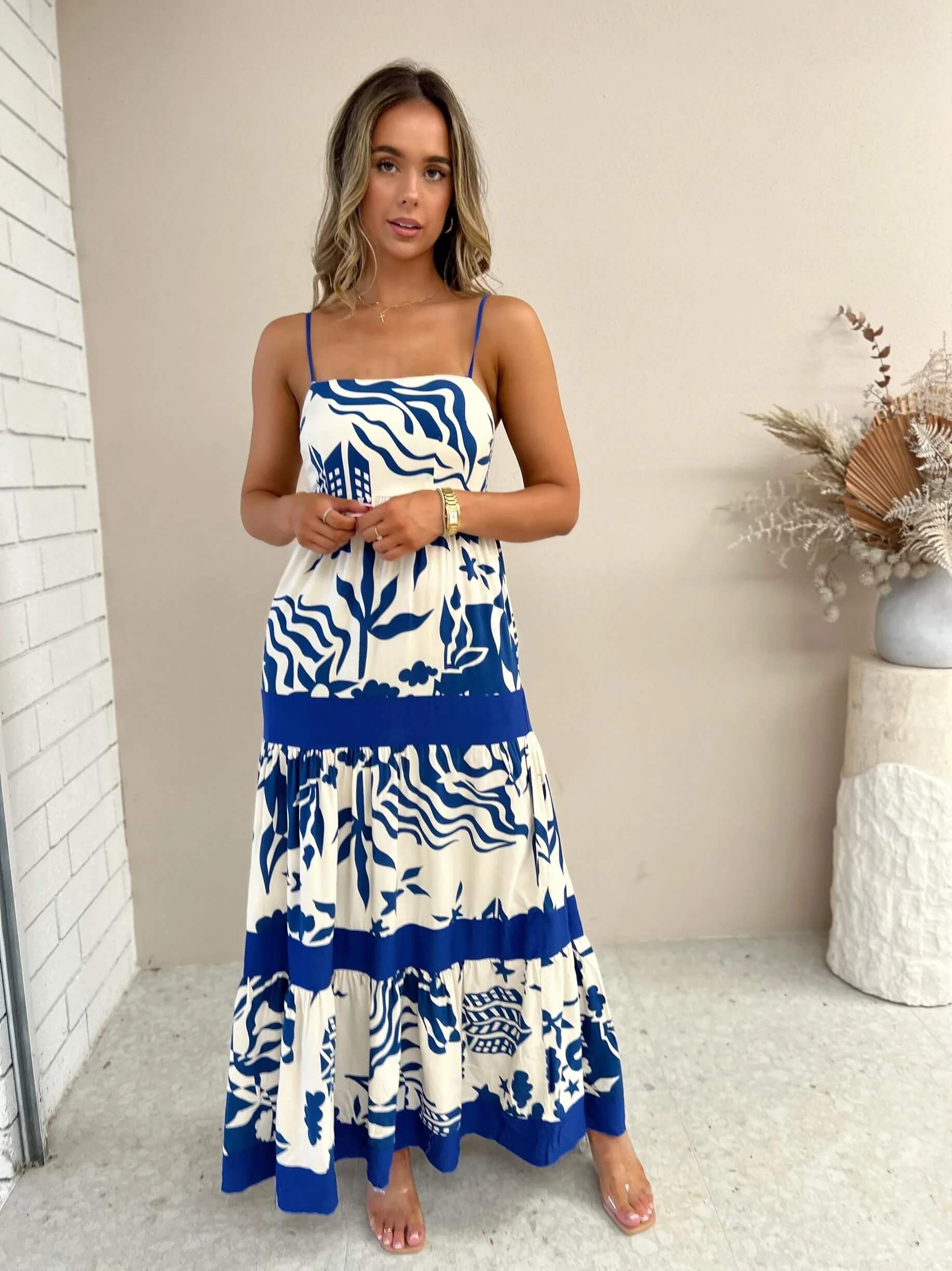 Mahana Printed Tiered Maxi Dress - Blue