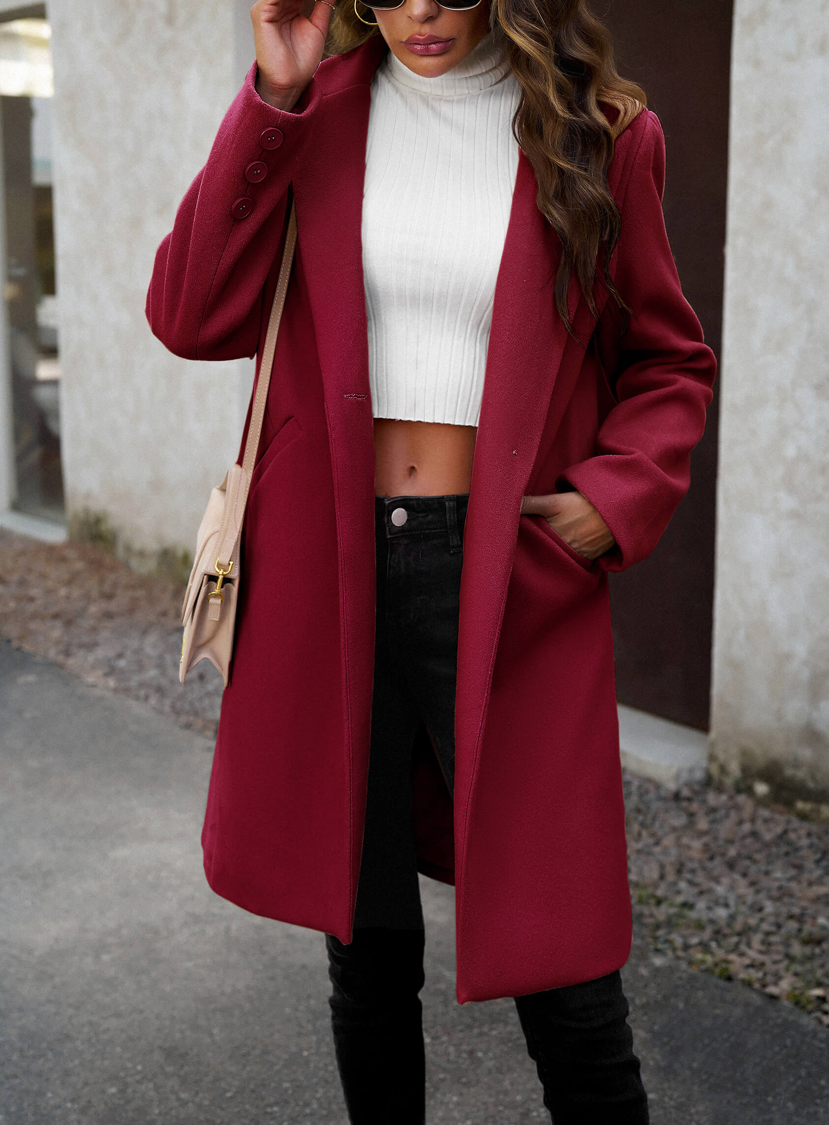 Uptown Girl Pocketed Boyfriend Jacket - Burgundy