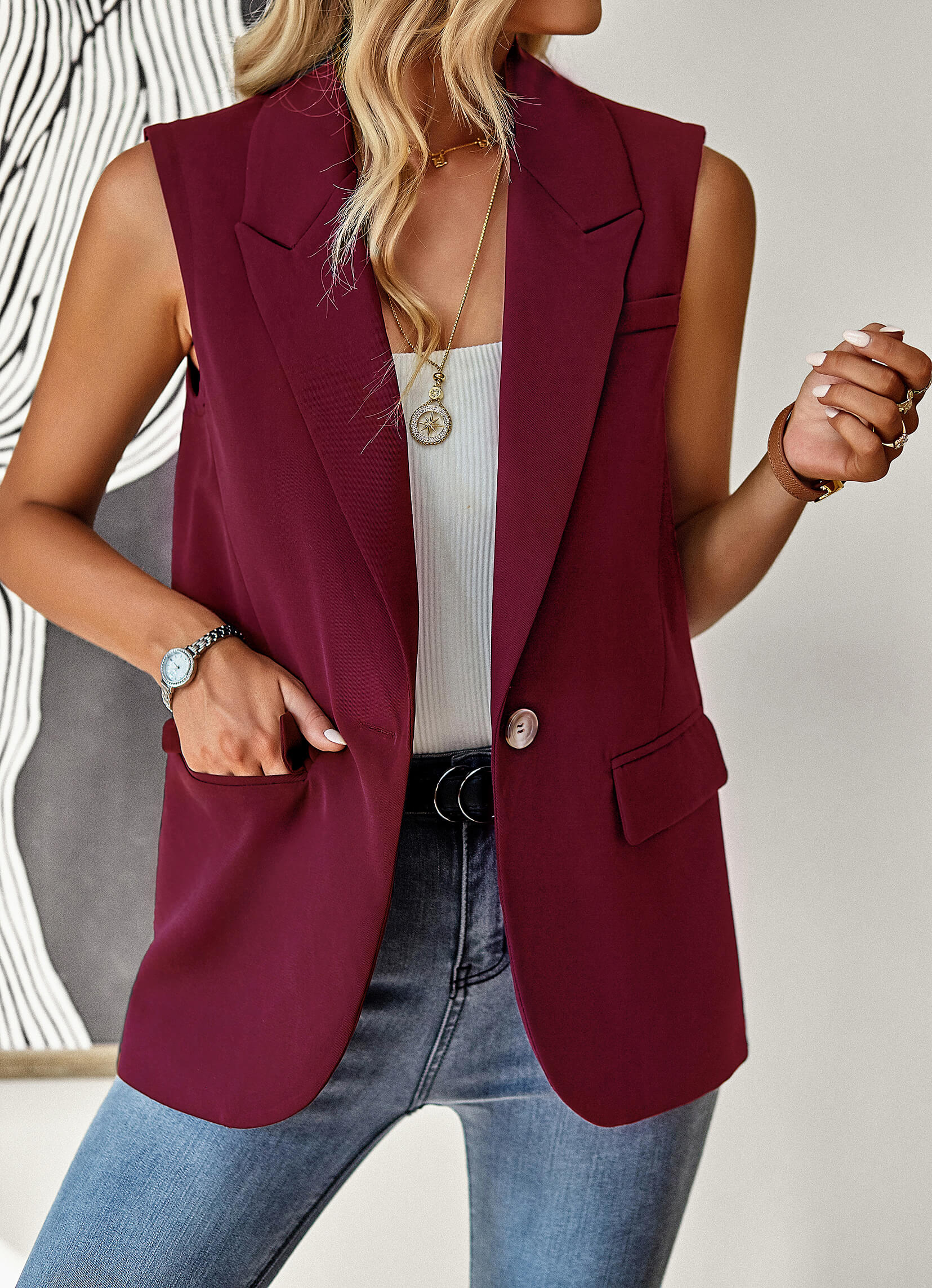 Radford Blazer Vest - Burgundy