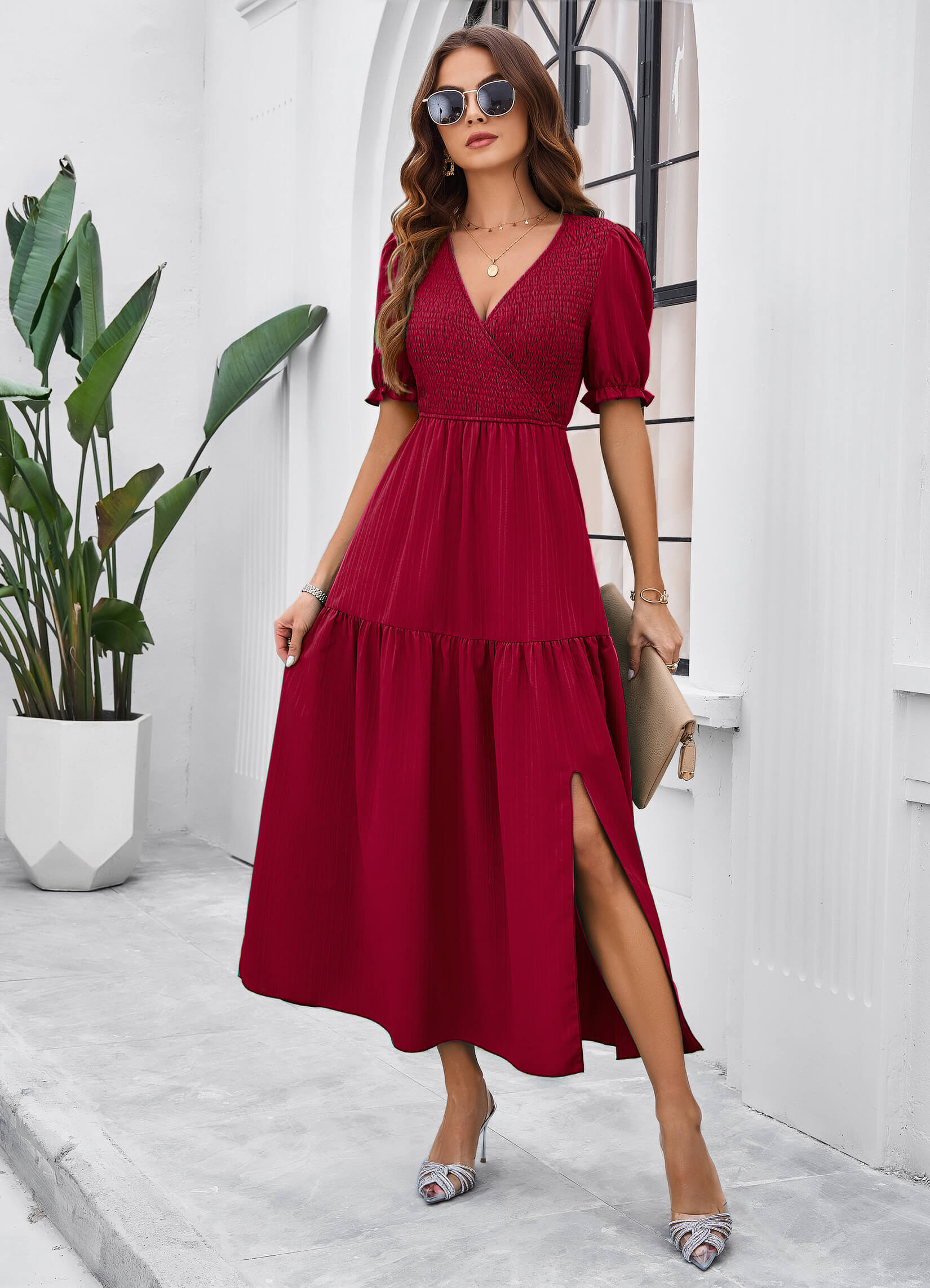 Meadow Smock Midi Dress - Burgundy