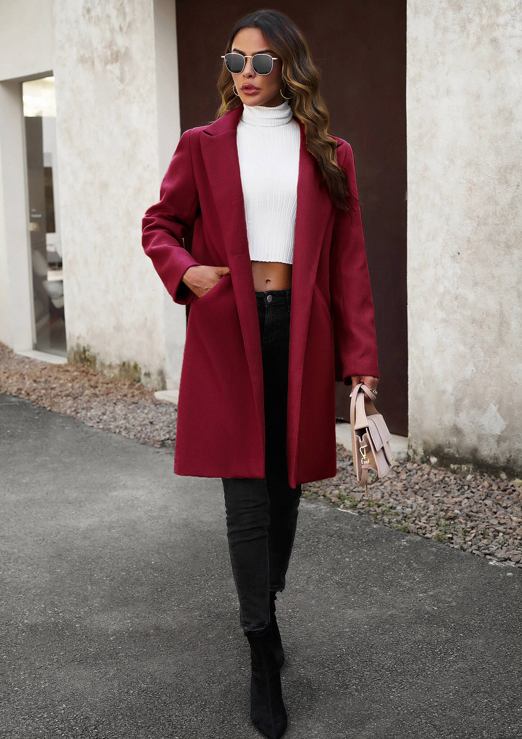 Uptown Girl Pocketed Boyfriend Jacket - Burgundy