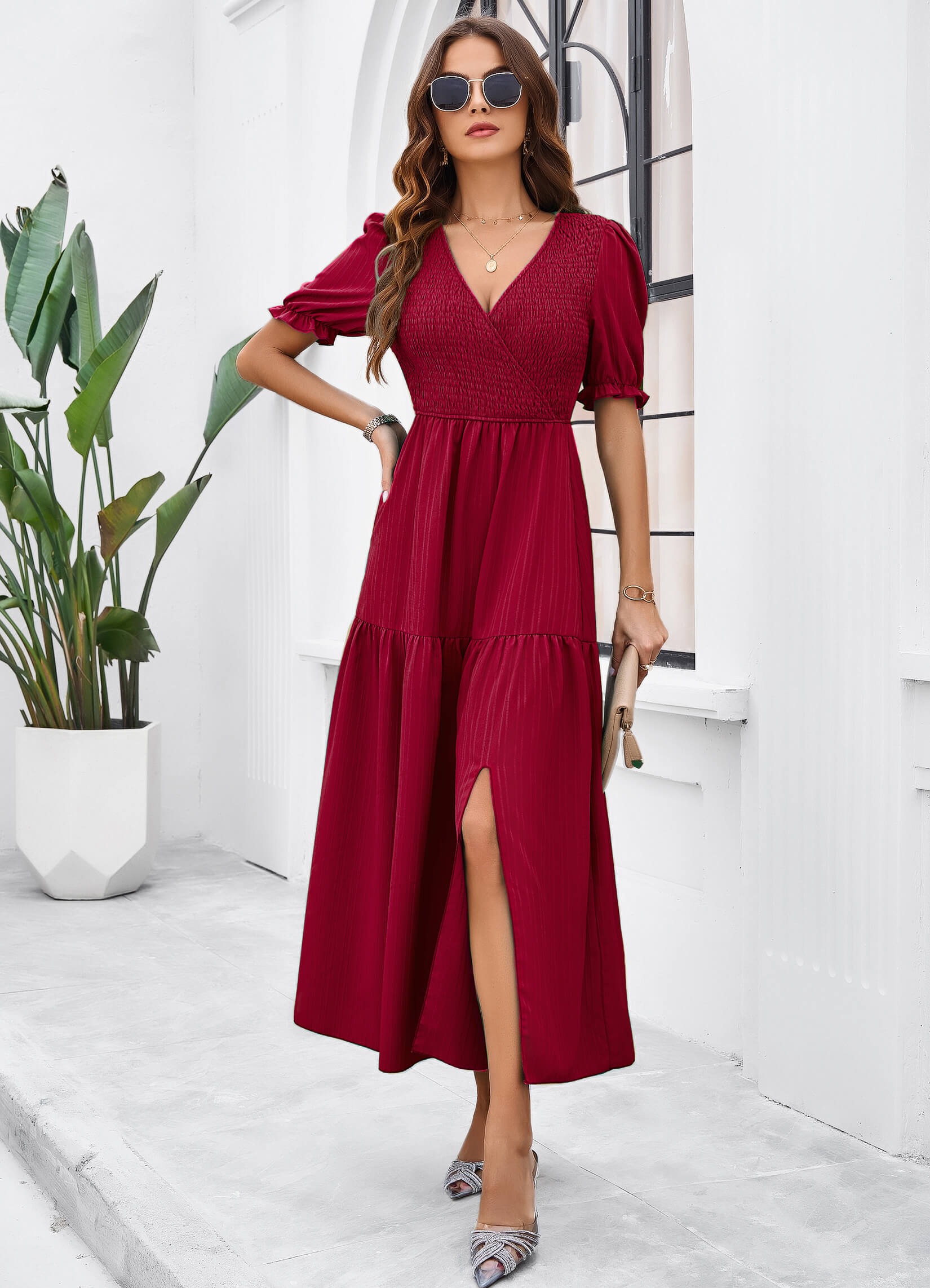 Meadow Smock Midi Dress - Burgundy