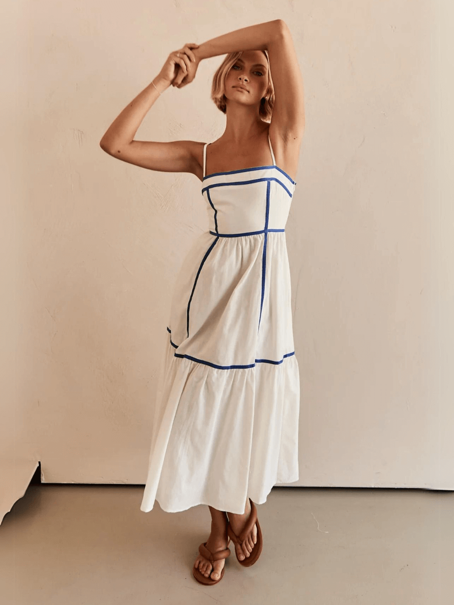 Nevissa Contrast Trim Babydoll Dress - Cream