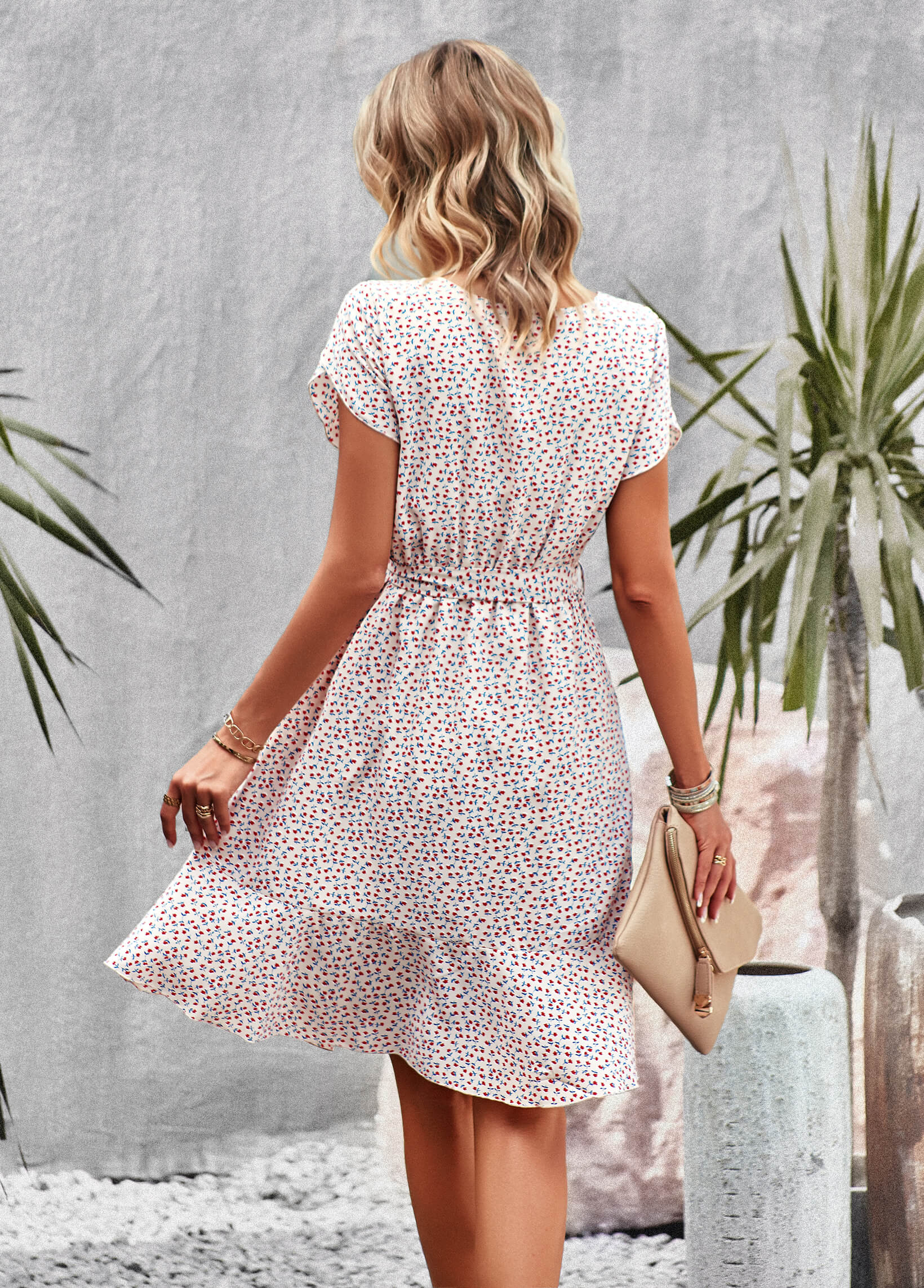EMILIANA FLORAL DOLL MINI DRESS - CREAM