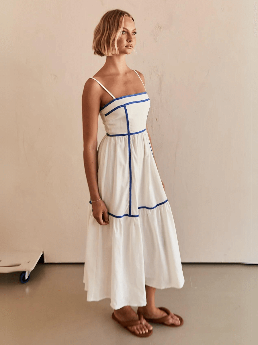 Nevissa Contrast Trim Babydoll Dress - Cream