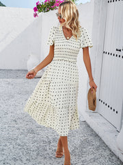 Leonie Spotted Tiered Midi Dress - Cream