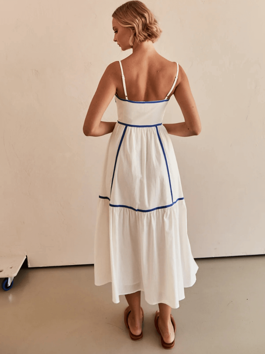 Nevissa Contrast Trim Babydoll Dress - Cream