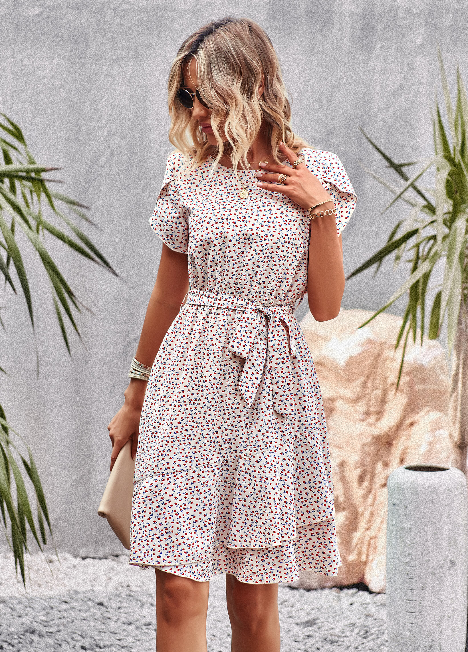 EMILIANA FLORAL DOLL MINI DRESS - CREAM