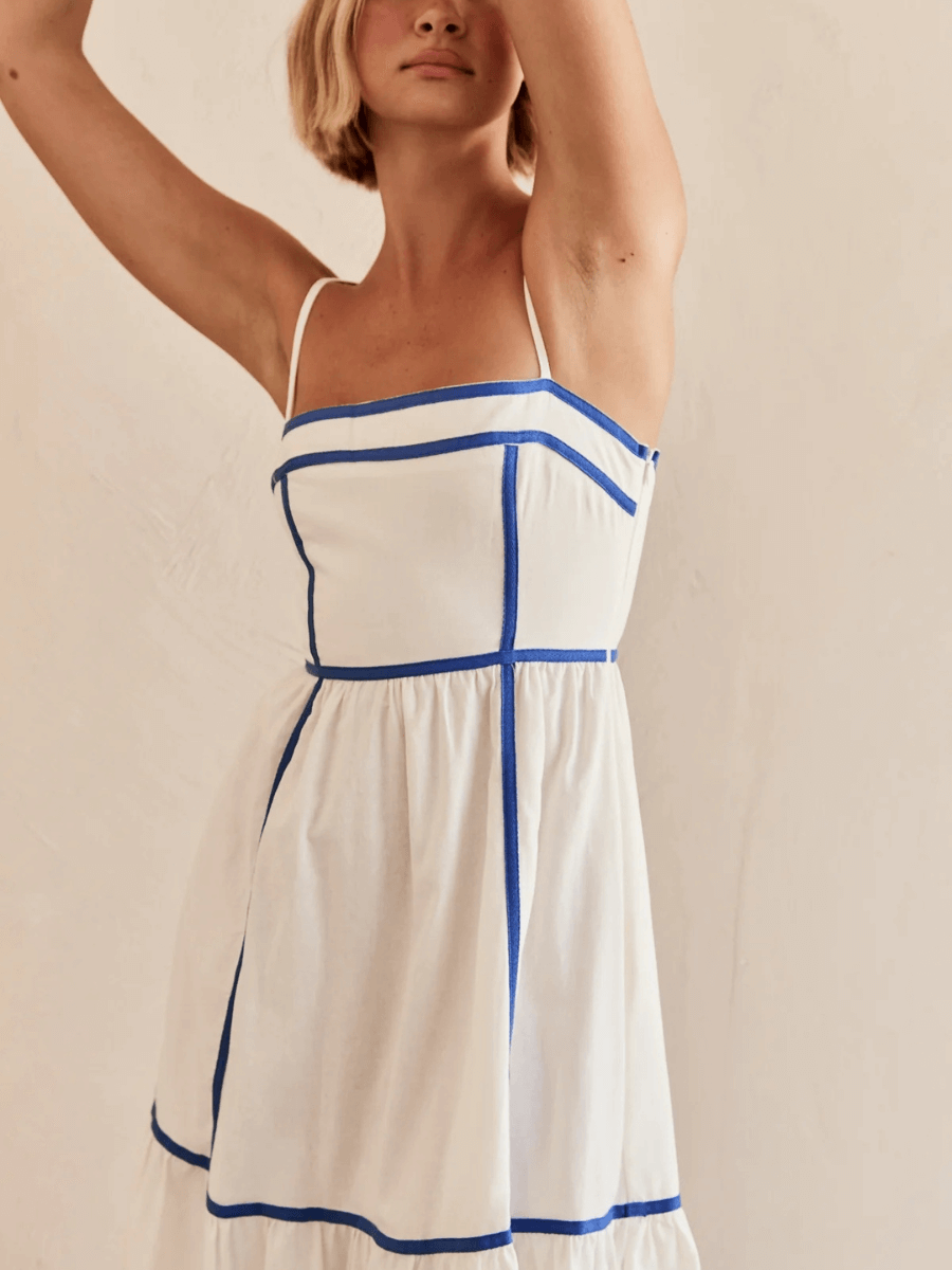 Nevissa Contrast Trim Babydoll Dress - Cream