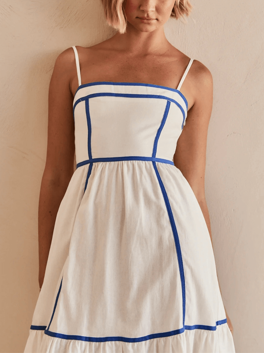 Nevissa Contrast Trim Babydoll Dress - Cream